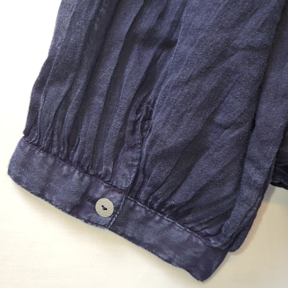 We The Free Navy Blue Smocked Button-Front Peasant Blouse - Picture 6 of 9
